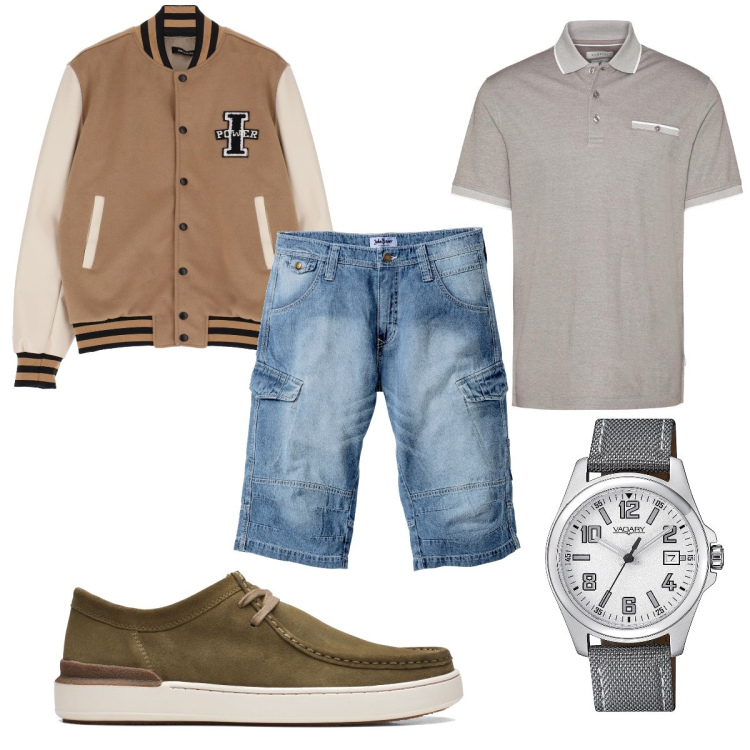 Outfit uomo - Casual #6154. Stile Casual per Tutti i giorni. Abbinamento con bermuda, orologi, giacche, polo, sneakers.