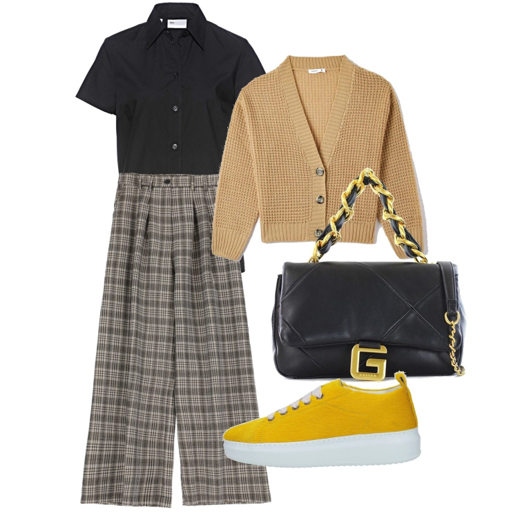 Outfit donna - Basic con pinces. Stile Basic per Tutti i giorni. Abbinamento con camicie a manica corta, sneakers, cardigans, pantaloni a palazzo, borse a spalla.