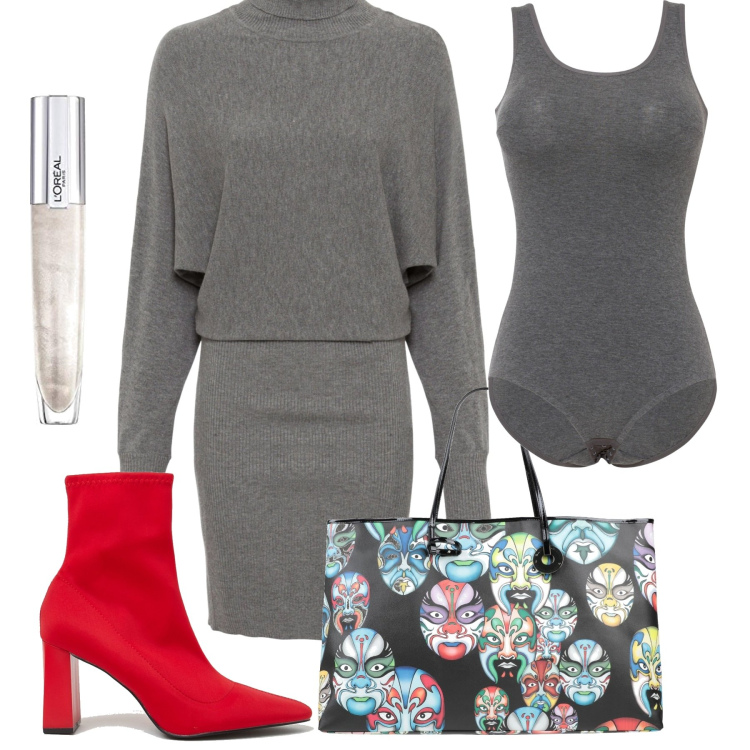 Outfit donna - Tronchetto rosso. Stile Chic per Ufficio. Abbinamento con borse a spalla, vestiti, body, scarpe col tacco, gloss.