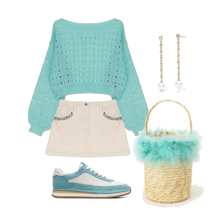 Outfit donna - Women Heroes - Il mese della donna. Stile Casual chic per Tutti i giorni. Abbinamento con orecchini, minigonne, maglieria, sneakers, borse a secchiello.