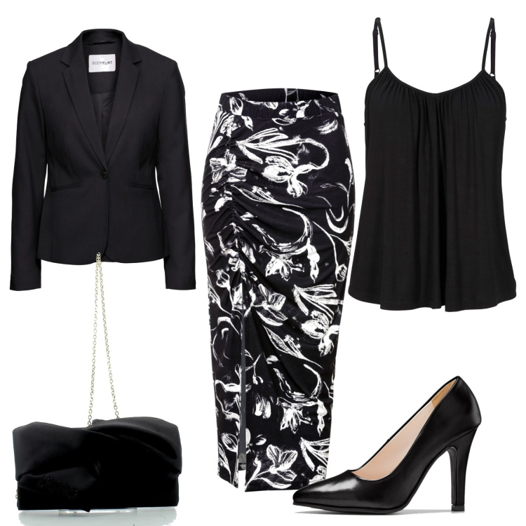 Outfit donna - Cerimonia formale. Stile Chic per Cerimonia. Abbinamento con blazer, gonne, top, décolleté, clutch.