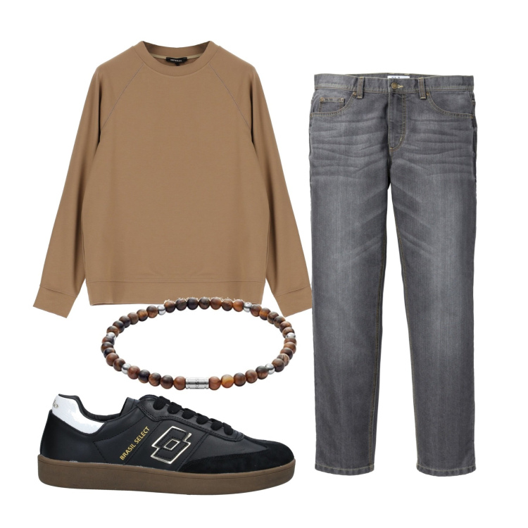 Outfit uomo - Total look. Stile Casual per Tutti i giorni. Abbinamento con jeans dritti, sneakers, felpe, braccialetti.