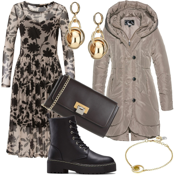 Outfit donna - Casual #4958. Stile Casual per Ufficio. Abbinamento con blazer, stivaletti, vestiti, borse a tracolla, braccialetti, orecchini.