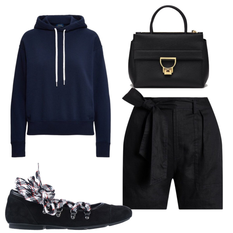 Outfit donna - Total look #1557462. Stile Sporty chic per Tutti i giorni. Abbinamento con ballerine, borse a mano, felpe con cappuccio, minigonne.