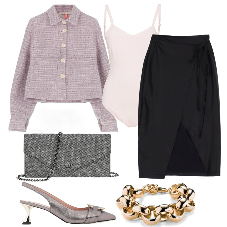 Outfit donna - Il body sottogiacca. Stile Bon Ton per Ufficio. Abbinamento con décolleté, giacche, gonne longuette, braccialetti, body, clutch.