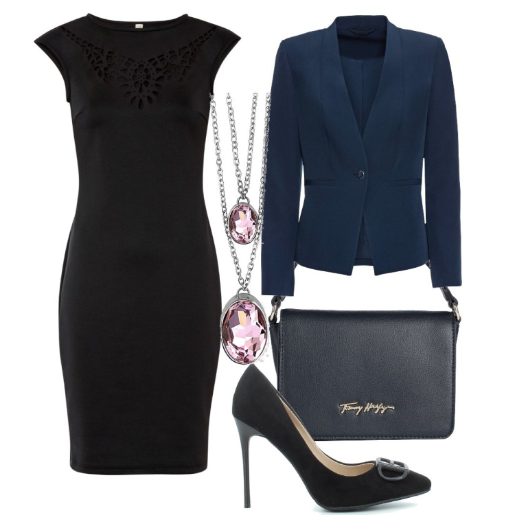 Outfit donna - Chic #3732. Stile Chic per Serata fuori. Abbinamento con blazer, vestiti, borse a mano, collane, sandali.