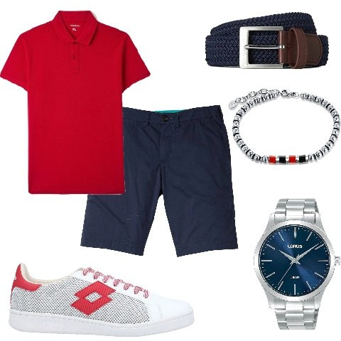 Outfit uomo - Bermuda e polo. Stile Trendy per Tutti i giorni. Abbinamento con bermuda, sneakers, polo, orologi, braccialetti, cinture.