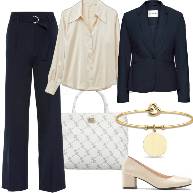 Outfit donna - Mannish #289. Stile Mannish per Ufficio. Abbinamento con blazer, pantaloni, décolleté, borse a mano, braccialetti, camicie.