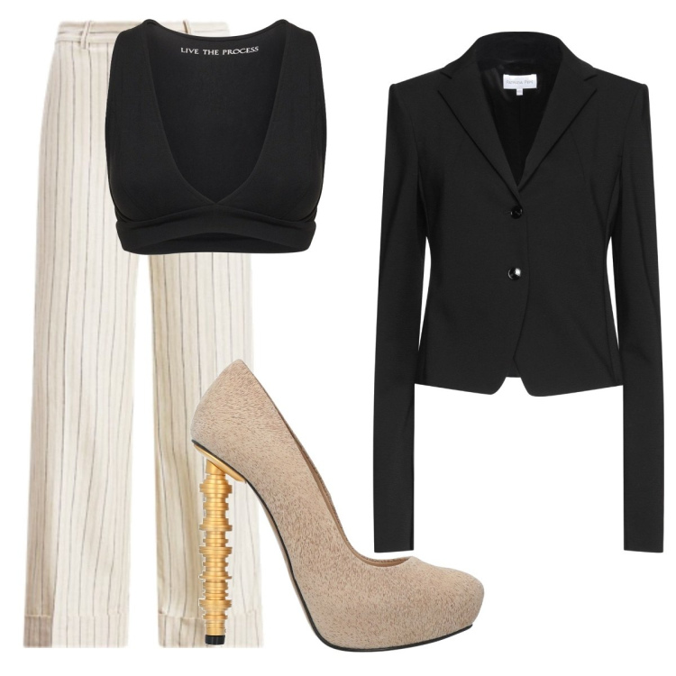 Outfit donna - Serata black. Stile Basic per Cerimonia. Abbinamento con décolleté, blazer, pantaloni, top.