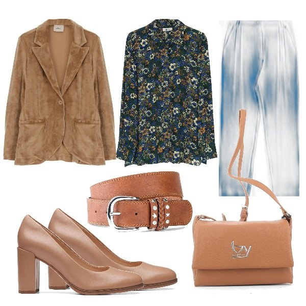 Outfit donna - VLL. Abbinamento con cinture, décolleté, borse a tracolla, bluse, giacche, pantaloni.