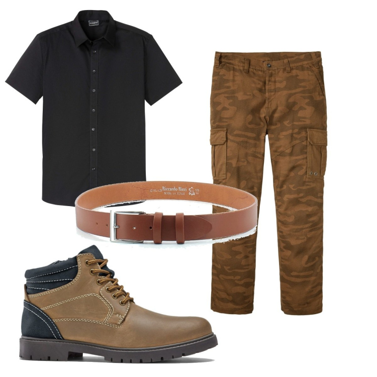 Outfit uomo - Total look #1559032. Stile Casual per Tutti i giorni. Abbinamento con camicie a manica corta, stivali e stivaletti, pantaloni cargo, cinture.
