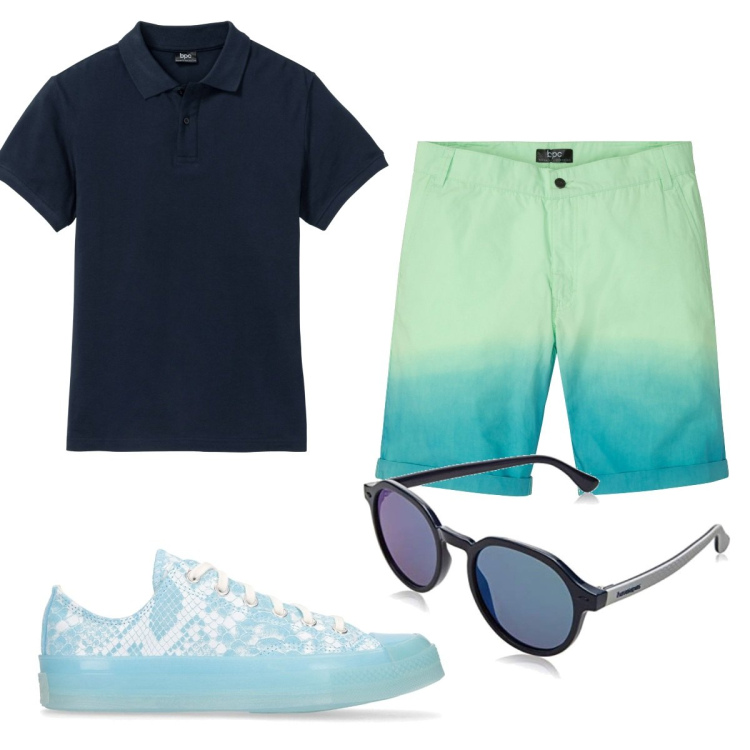 Outfit uomo - Total look #1559053. Stile Trendy per Tutti i giorni. Abbinamento con polo, bermuda, sneakers, occhiali da sole.