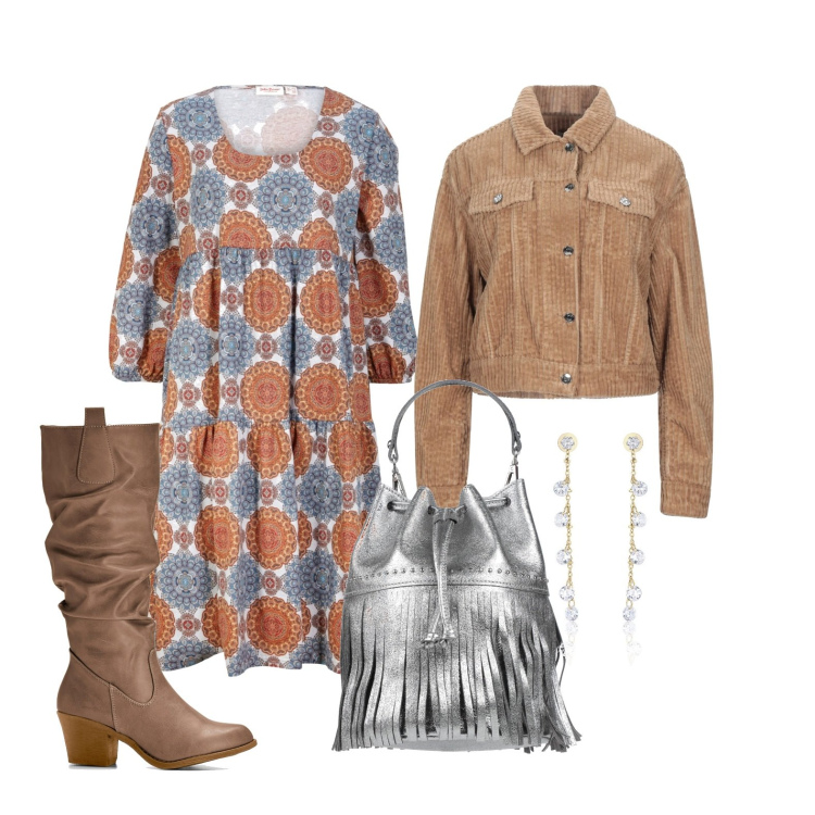 Outfit donna - Versatile e pronta in 5 minuti. Stile Trendy per Tutti i giorni. Abbinamento con stivali, vestiti, giacche, borse a mano, orecchini.