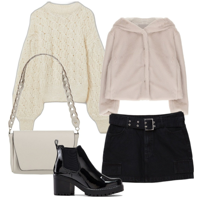 Outfit donna - Preppy #414. Stile Preppy per Tutti i giorni. Abbinamento con stivaletti, borse a mano, giacche, minigonne, maglieria.