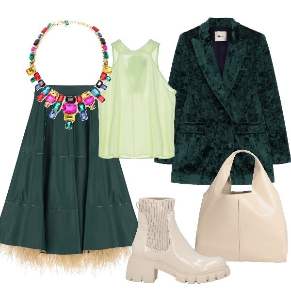 Outfit donna - Lo stivaletto comodo per la pioggia. Stile Urban per Tutti i giorni. Abbinamento con stivaletti, borse a mano, gonne longuette, giacche, collane, top.