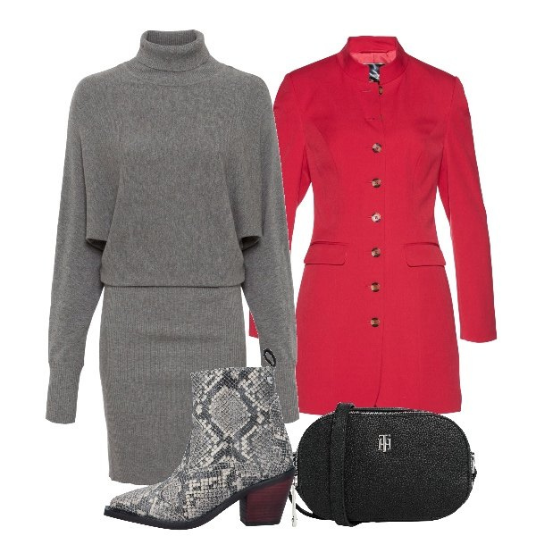 Outfit donna - Fiorisco di geranio. Stile Glamour per Ufficio. Abbinamento con borse a tracolla, stivaletti, vestiti, blazer.