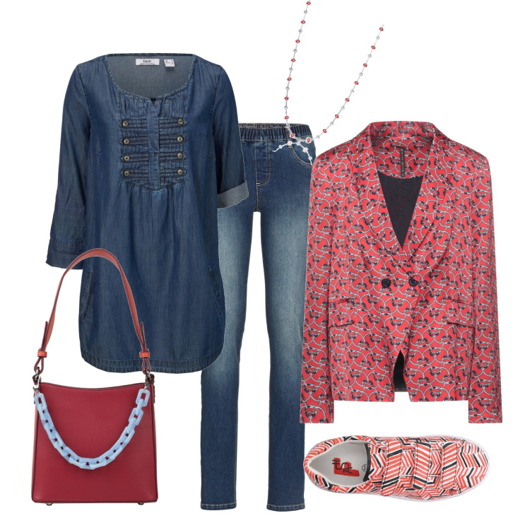 Outfit donna - Women not for a day only #10. Stile Casual chic per Tutti i giorni. Abbinamento con bluse, jeggings, blazer, sneakers, borse a mano, collane.