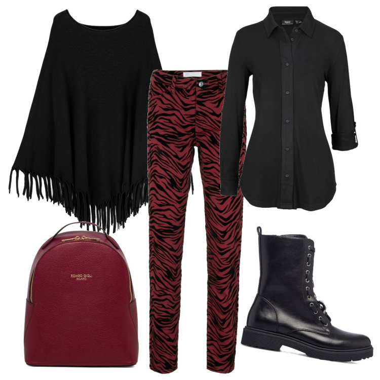 Outfit donna - I pantaloni zebrati. Stile Casual per Tutti i giorni. Abbinamento con camicie, pantaloni, cappotti, anfibi, zaini.