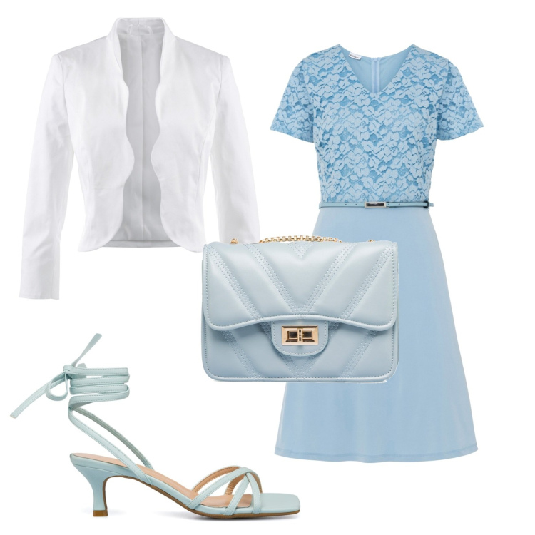Outfit donna - Delicata signorina. Stile Chic per Cerimonia. Abbinamento con blazer, vestiti, sandali in pelle, borse a tracolla.