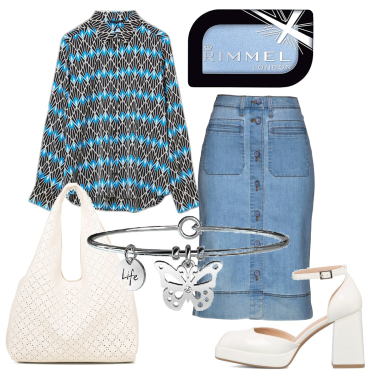 Outfit donna - Butterfly. Stile Casual chic per Tutti i giorni. Abbinamento con gonne, braccialetti, camicie, décolleté, borse a spalla, ombretti.