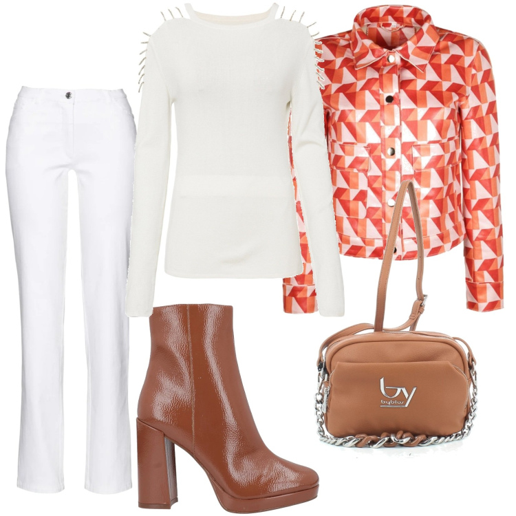 Outfit donna - Casual #5612. Stile Casual per Tutti i giorni. Abbinamento con pantaloni, maglieria, stivaletti, giacche, borse a tracolla.