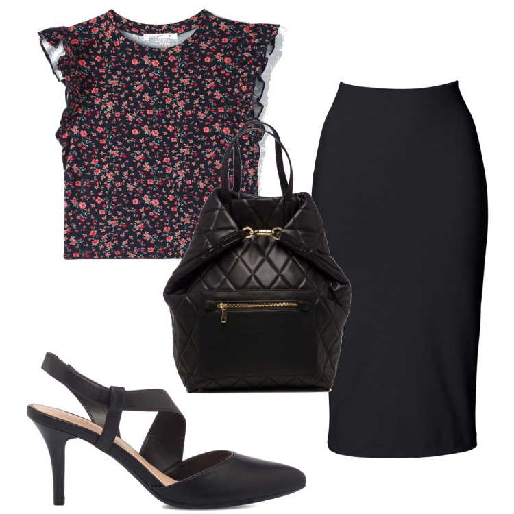 Outfit donna - Total look #1564339. Stile Romantica per Serata fuori. Abbinamento con gonne longuette, t-shirt, décolleté, borse a secchiello.