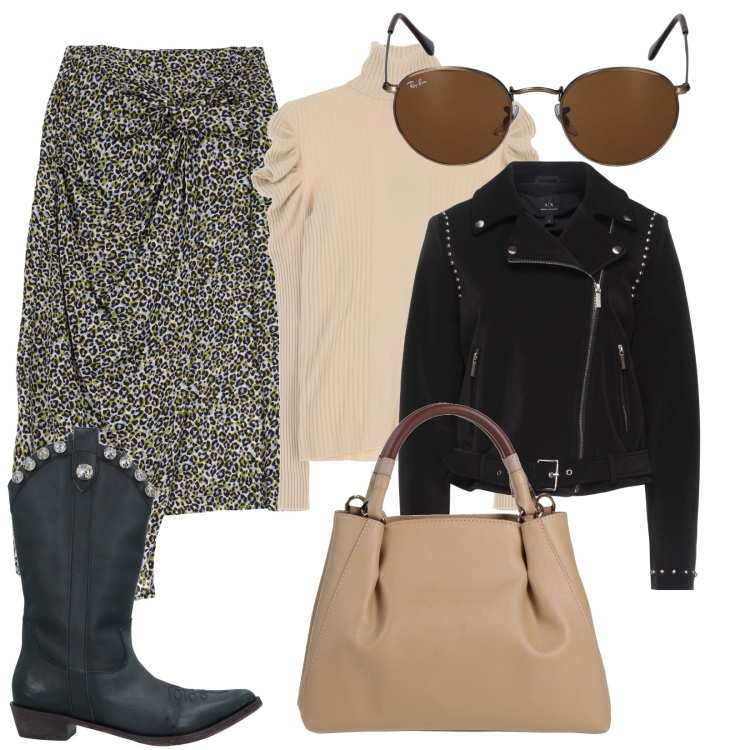 Outfit donna - Total look #1564378. Stile Casual chic per Tutti i giorni. Abbinamento con giacche, borse a mano, stivaletti, minigonne, maglieria, occhiali da sole.