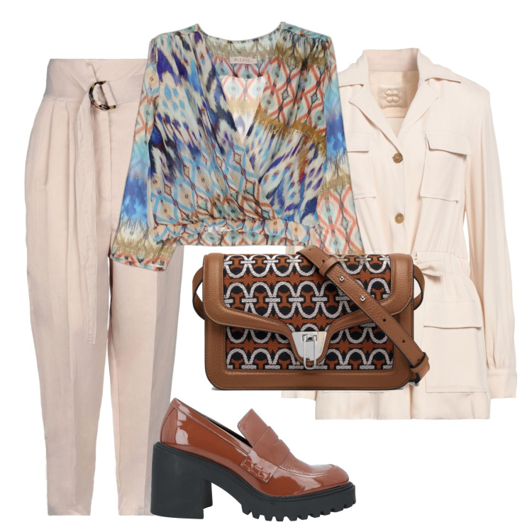 Outfit donna - Total look #1564392. Stile Casual chic per Ufficio. Abbinamento con mocassini, pantaloni, giacche, camicie, borse a tracolla.