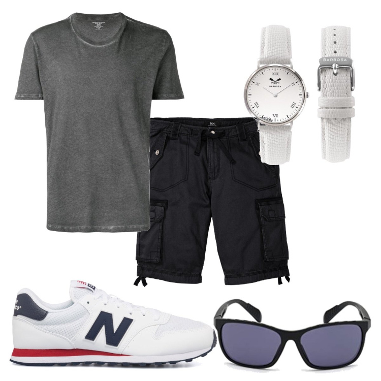 Outfit uomo - Total look #1564440. Stile Trendy per Tutti i giorni. Abbinamento con bermuda, orologi, t-shirt, sneakers, occhiali da sole.