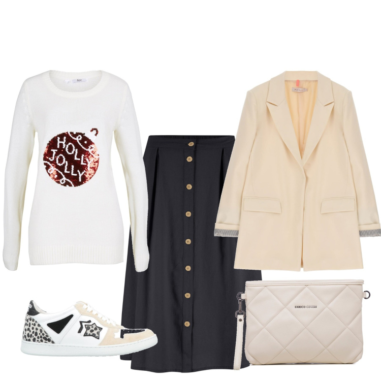 Outfit donna - Total look #1565163. Stile Basic per Tutti i giorni. Abbinamento con gonne longuette, maglieria, sneakers, giacche, borse a tracolla.