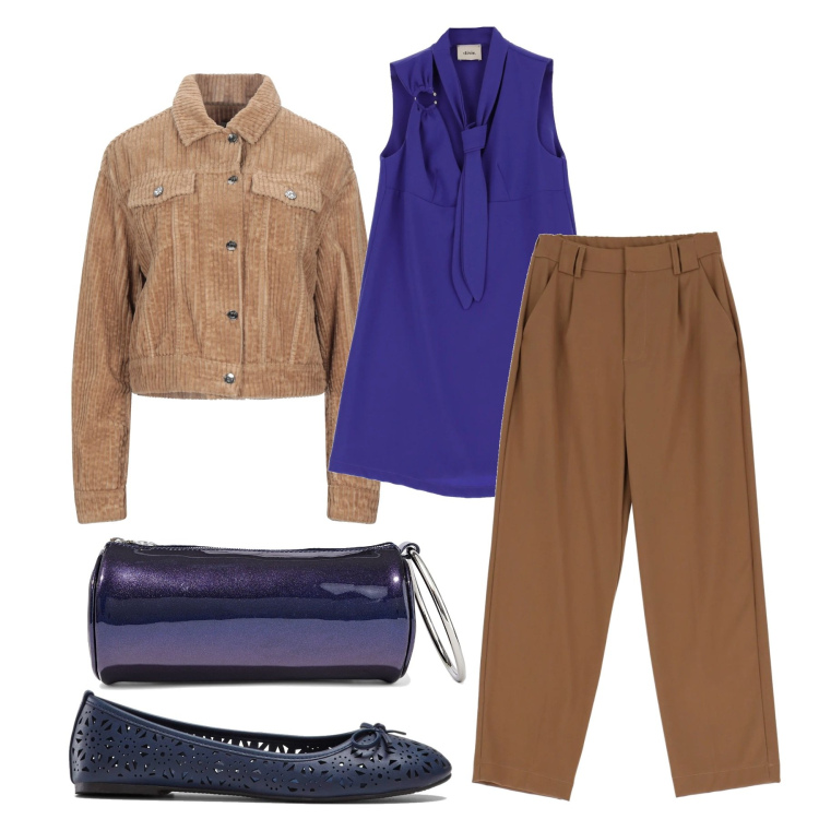 Outfit donna - Quel blu Savoia. Stile Chic per Tutti i giorni. Abbinamento con ballerine, giacche, borse a mano, pantaloni, vestiti corti.