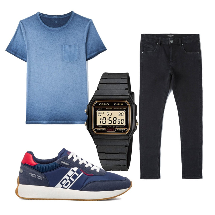 Outfit uomo - Trendy #4648. Stile Trendy per Tutti i giorni. Abbinamento con t-shirt, jeans, sneakers, orologi.
