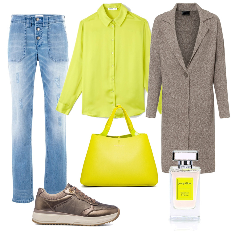 Outfit donna - Arrivano le mimose. Stile Trendy per Tutti i giorni. Abbinamento con cappotti, jeans boyfriend, camicie, borse a spalla, sneakers, profumi.