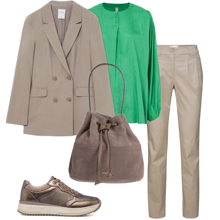 Outfit donna - Una blusa. Stile Basic per Tutti i giorni. Abbinamento con pantaloni chino, bluse, borse a mano, giacche, sneakers.