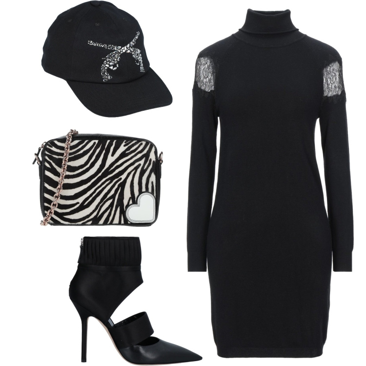 Outfit donna - Faccio tendenza. Stile Trendy per Serata fuori. Abbinamento con stivaletti, cappelli con visiera, vestiti corti, borse a tracolla.