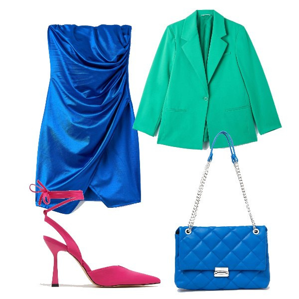 Outfit donna - Total look #1566636. Stile Glamour per Serata fuori. Abbinamento con vestiti asimmetrici, blazer, décolleté, borse a spalla.