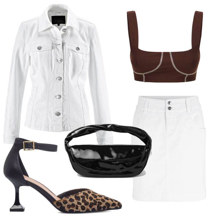 Outfit donna - Happy hour. Stile Basic per Tutti i giorni. Abbinamento con minigonne, blazer, pochette, décolleté, top.