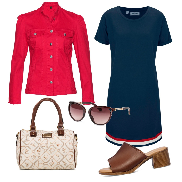 Outfit donna - Oggi non mi fermo un secondo. Stile Casual chic per Tutti i giorni. Abbinamento con vestiti, occhiali da sole, blazer, sandali in pelle, borse a mano.