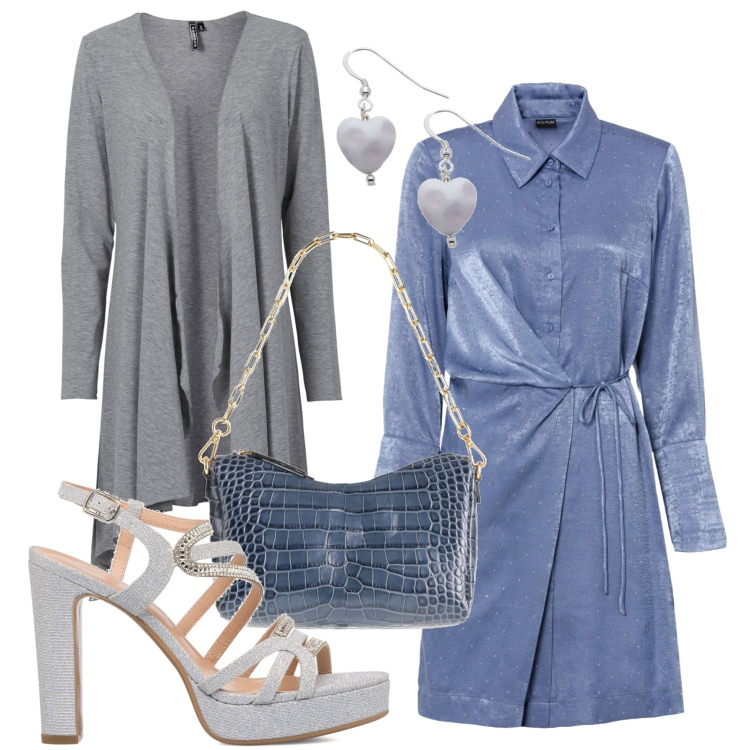 Outfit donna - Work day. Stile Chic per Ufficio. Abbinamento con borse a mano, cardigans, vestiti, sandali gioiello, orecchini.