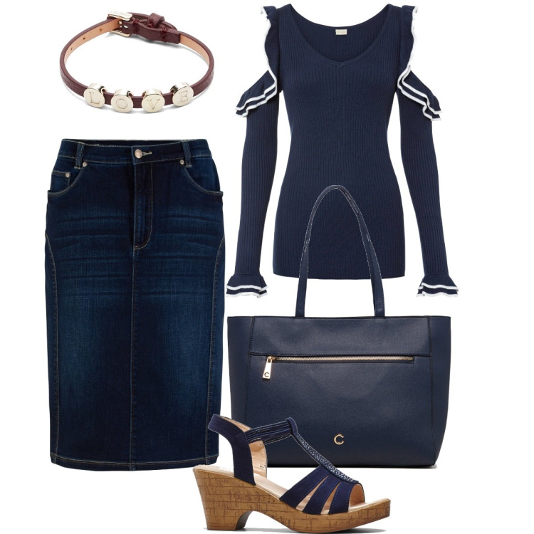Outfit donna - Longuette e spalle scoperte. Stile Casual chic per Tutti i giorni. Abbinamento con gonne, maglieria, sandali, braccialetti, borse a spalla.