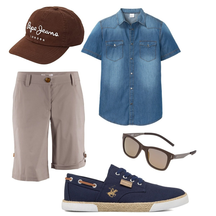Outfit uomo - Weekend al mare. Stile Trendy per Tutti i giorni. Abbinamento con camicie a manica corta, bermuda, sneakers, cappelli, occhiali da sole.