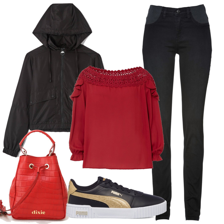 Outfit donna - Total look #1568041. Stile Urban per Tutti i giorni. Abbinamento con jeans skinny, camicie, blazer, borse a secchiello, sneakers.