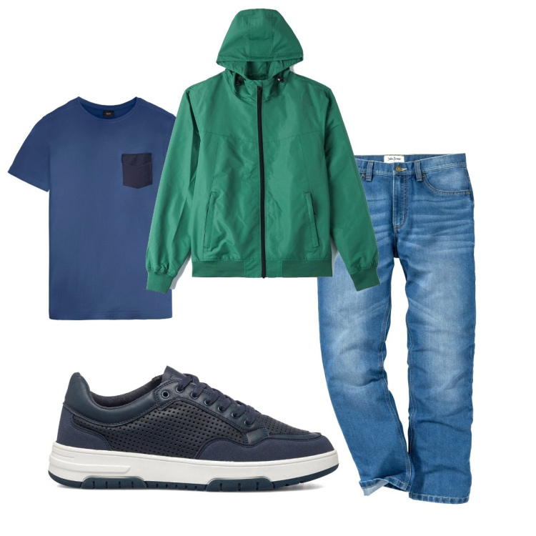 Outfit uomo - Il giubbino primaverile. Stile Casual per Tutti i giorni. Abbinamento con jeans dritti, t-shirt, cappotti, sneakers.