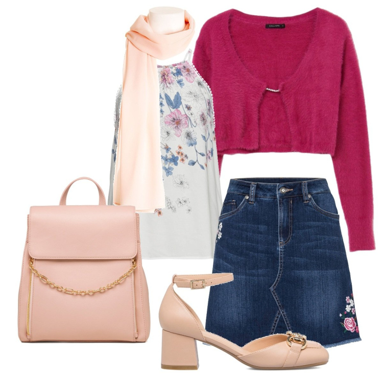 Outfit donna - Easy chic. Stile Chic per Tutti i giorni. Abbinamento con top, minigonne, stole, cardigans, décolleté, zaini.
