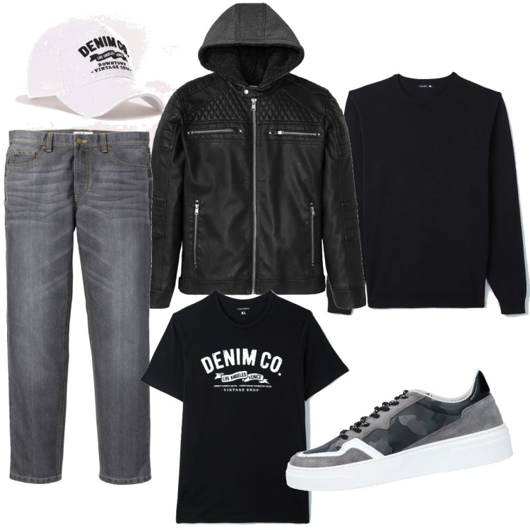 Outfit uomo - Un cappello in regalo. Stile Casual per Tutti i giorni. Abbinamento con jeans dritti, giacche, sneakers, pullovers, t-shirt, cappelli con visiera.