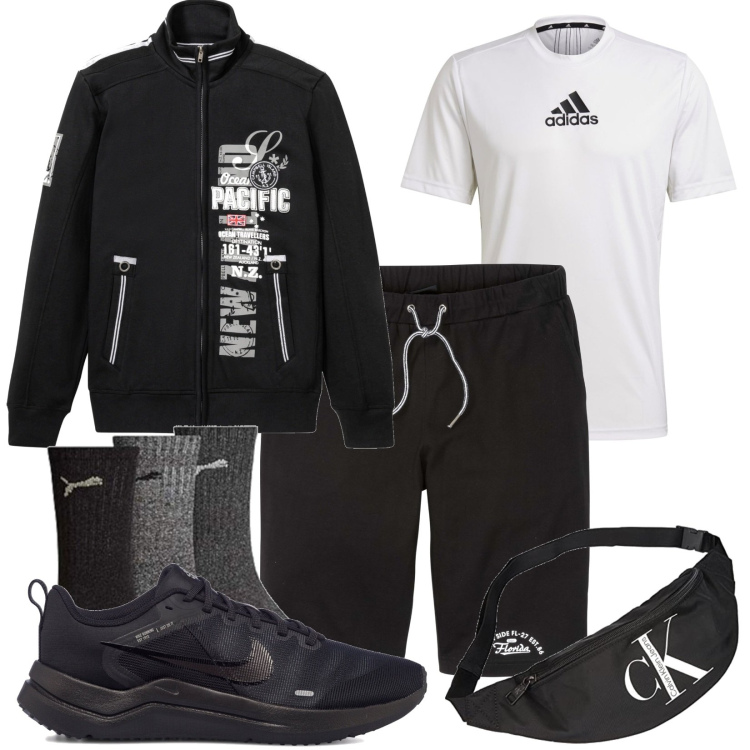 Outfit uomo - In forma. Stile Casual per Sport. Abbinamento con bermuda, felpe, t-shirt, scarpe sportive, calzini, borse sportive.