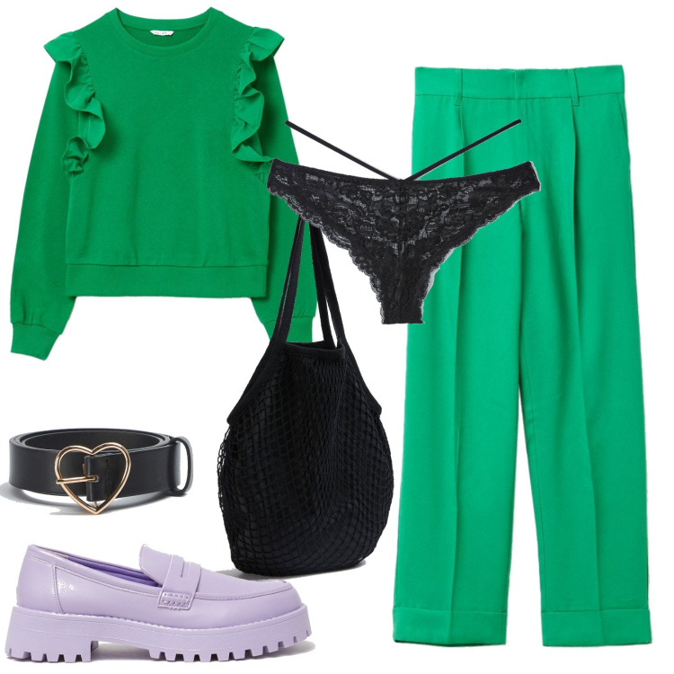 Outfit donna - Total look #1568334. Stile Casual per Tutti i giorni. Abbinamento con culotte, cinture, borse a spalla, pantaloni, felpe, mocassini.