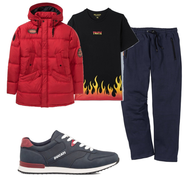 Outfit uomo - Total look #1568422. Stile Trendy per Tutti i giorni. Abbinamento con pantaloni, cappotti, t-shirt, sneakers.