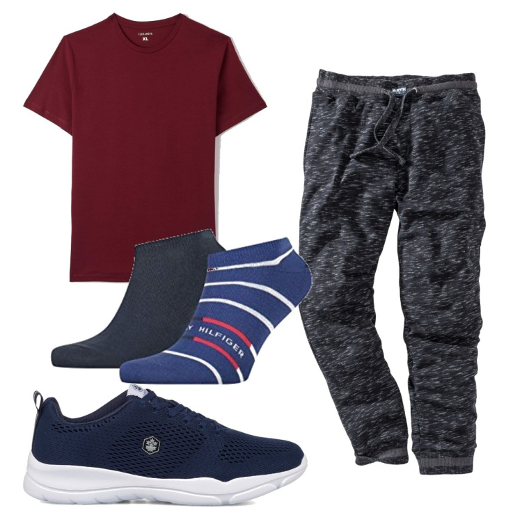 Outfit uomo - Total look #1568443. Stile Trendy per Tutti i giorni. Abbinamento con pantaloni, t-shirt, sneakers, calzini.