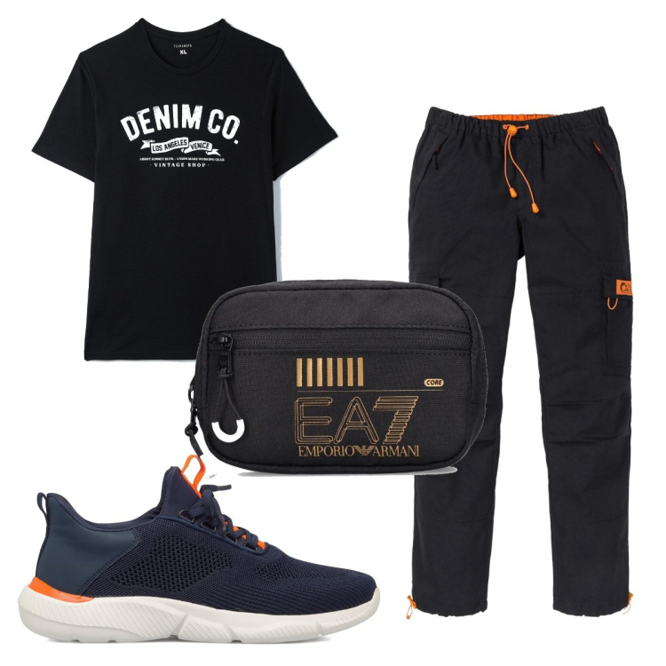 Outfit uomo - Total look #1568450. Stile Trendy per Sport. Abbinamento con pantaloni, t-shirt, sneakers, borse sportive.